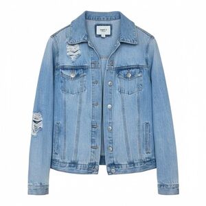 Forever 21 Distressed Denim Trucker Jean Jacket Light Blue Wash Coat Women’s M